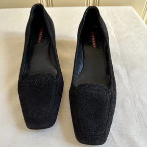 Prada Shoes Black Suede Classic Kitten Heels square toe size 36.5  or 6